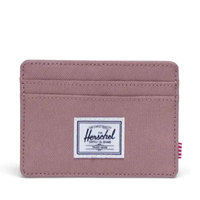 Herschel Charlie cardholder wallet in Ash Rose with front logo and card slots