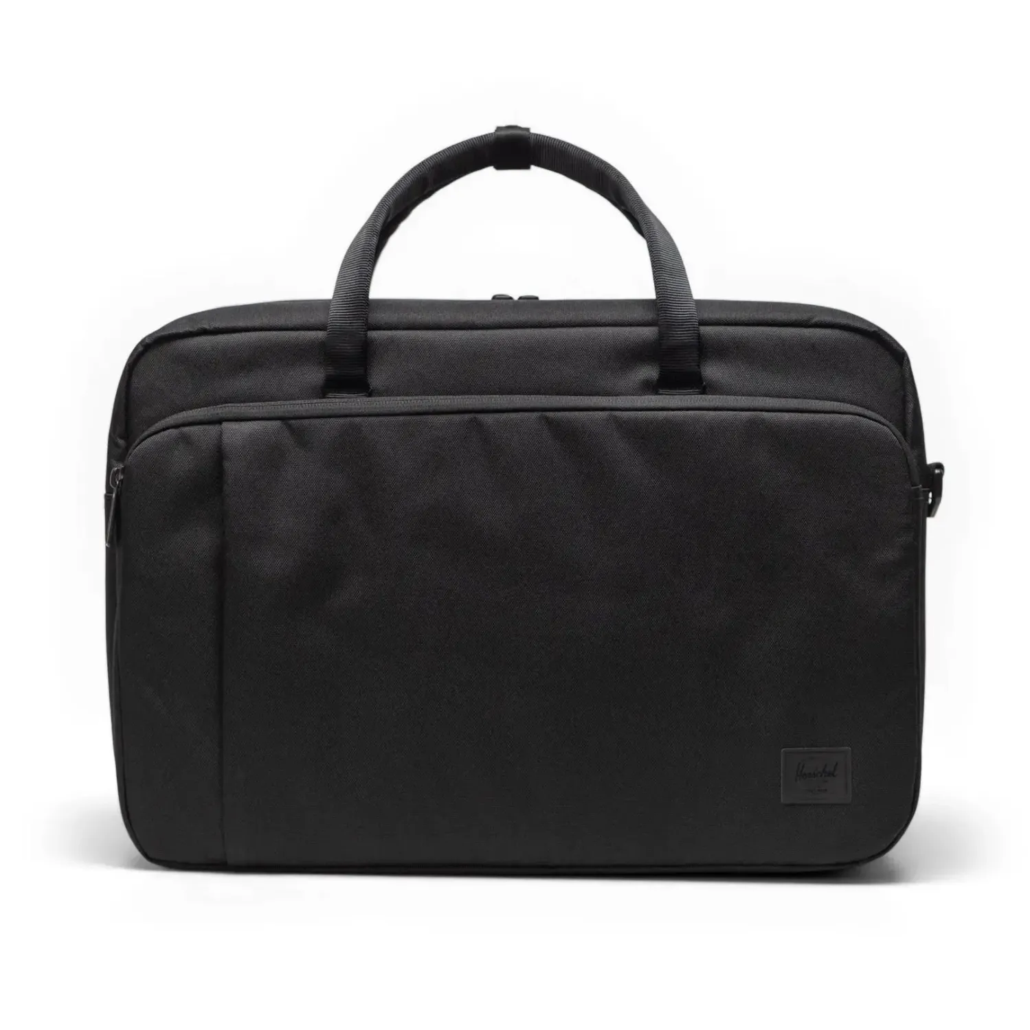 Herschel Bowen black travel duffle with top handles and minimalist design