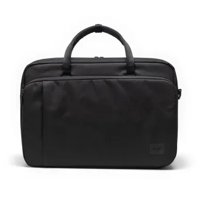 Herschel Bowen black travel duffle with top handles and minimalist design