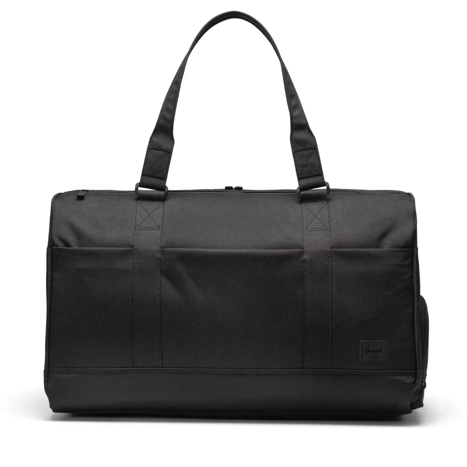 Herschel Novel Duffle Tech in black with dual carry handles and clean front panel