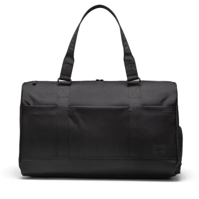 Herschel Novel Duffle Tech in black with dual carry handles and clean front panel