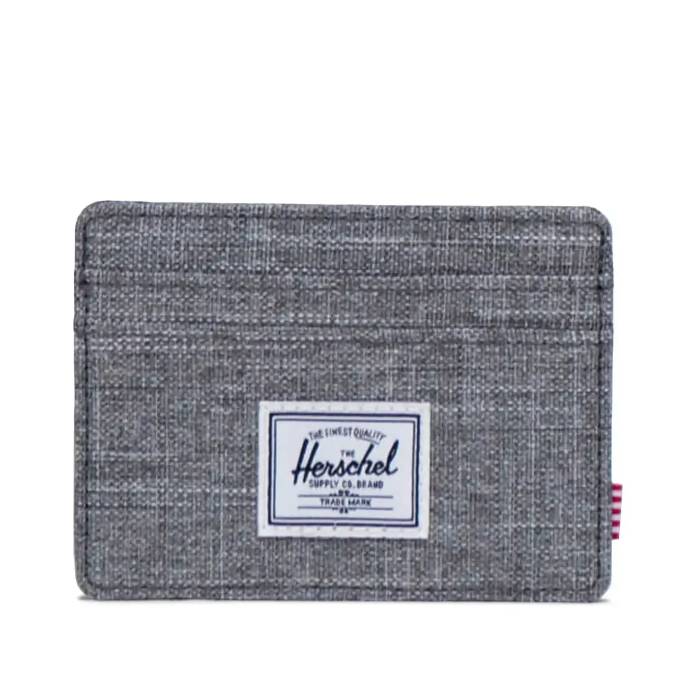 Herschel Charlie cardholder wallet in Raven Crosshatch with front logo and card slots