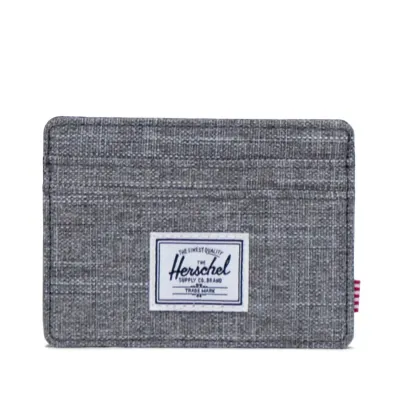 Herschel Charlie cardholder wallet in Raven Crosshatch with front logo and card slots