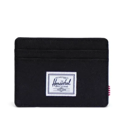 Herschel Charlie cardholder wallet in black with front logo and card slots