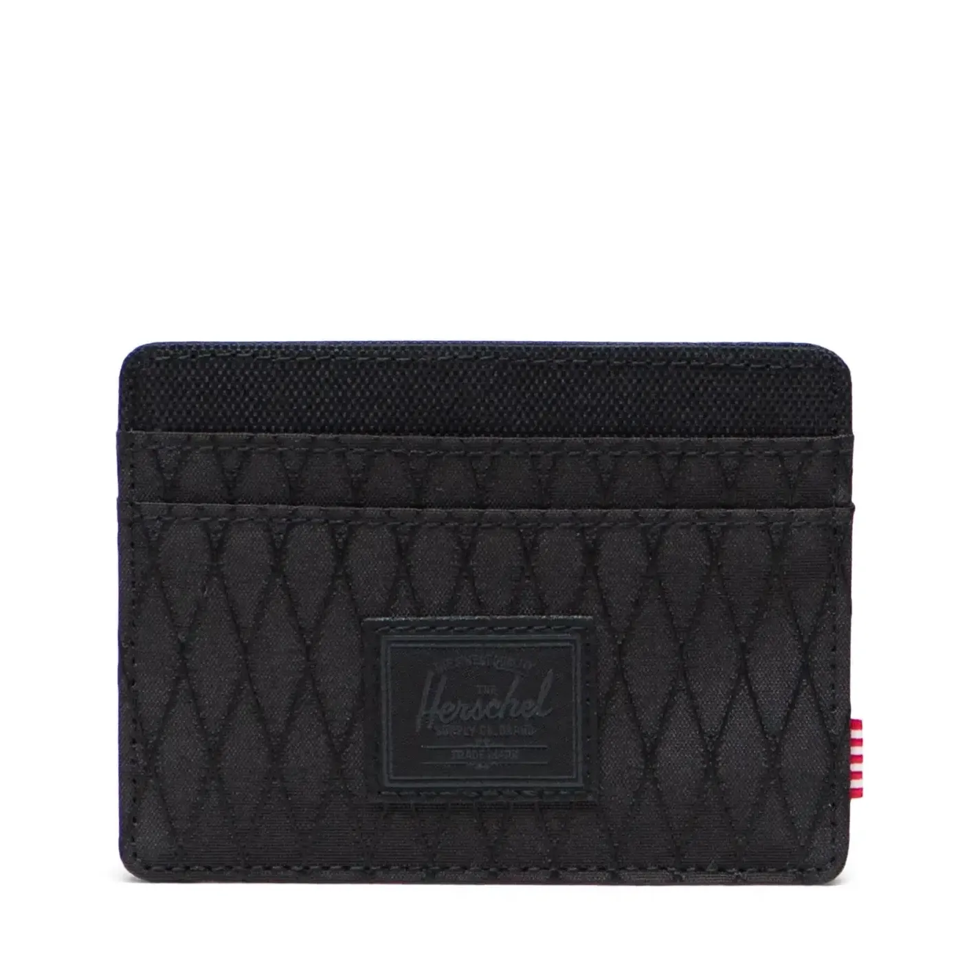 Herschel Charlie cardholder wallet in Black Diamond quilted design with front logo