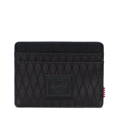 Herschel Charlie cardholder wallet in Black Diamond quilted design with front logo