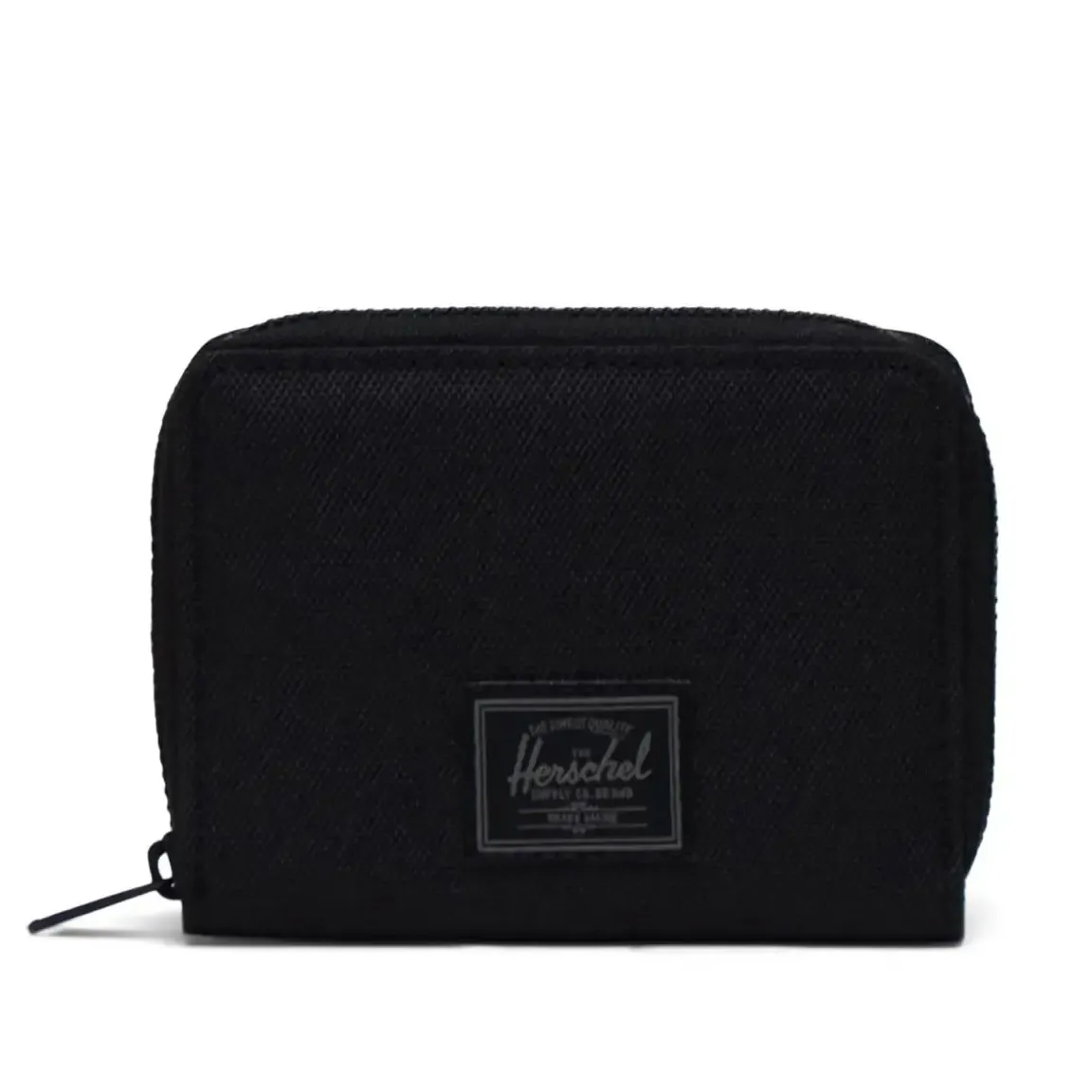 Herschel Supply Tyler Wallet in Black Tonal front view with zip closure and logo patch