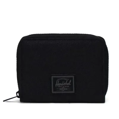 Herschel Supply Tyler Wallet in Black Tonal front view with zip closure and logo patch