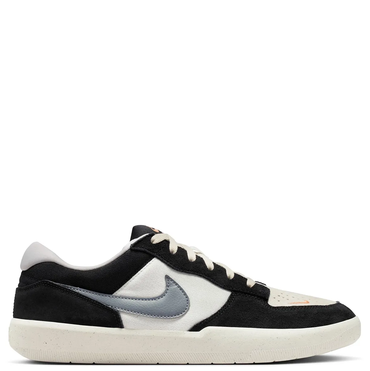 Medial side view showcasing canvas panels and suede overlays