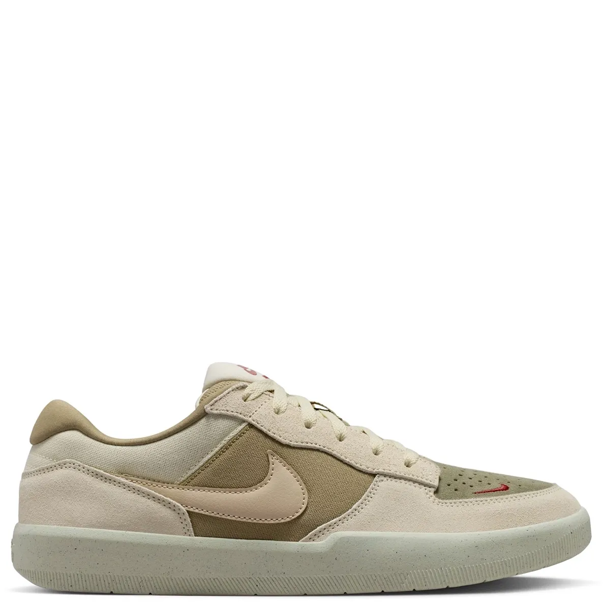 Medial side view showcasing canvas panels and suede construction