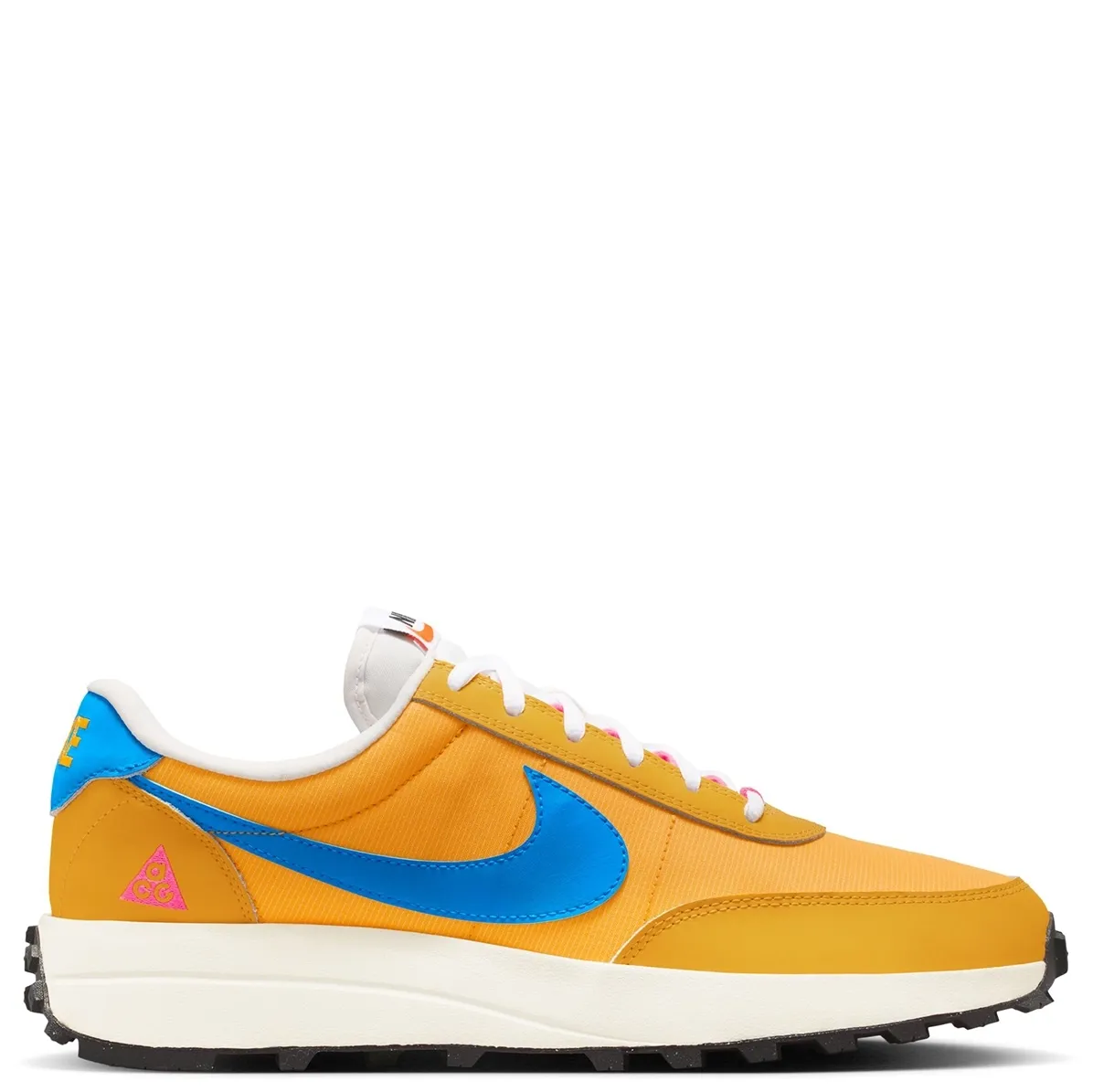 Medial side view of Nike ACG LDV in dark sulfur with ACG triangle logo near heel and textured upper