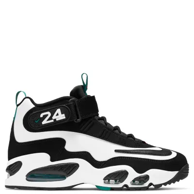 Lateral side view of Nike Air Griffey Max 1 White Freshwater with signature ankle strap detail