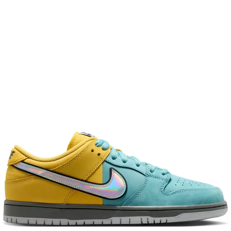 Alternate side view emphasizing iridescent Swoosh and layered panel construction