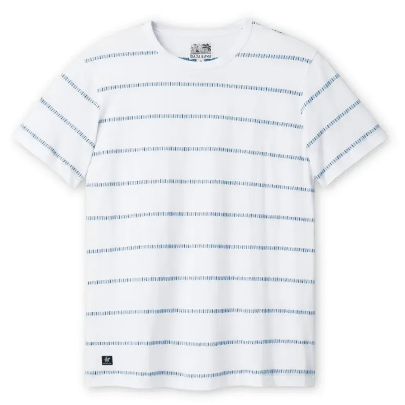 Front view of the Baja Llama Onassis Jacquard Tee in Ivory Morris Code.