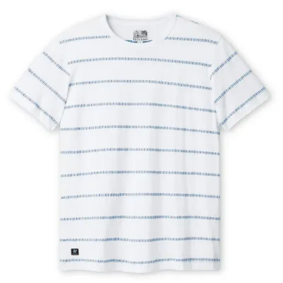 Front view of the Baja Llama Onassis Jacquard Tee in Ivory Morris Code.