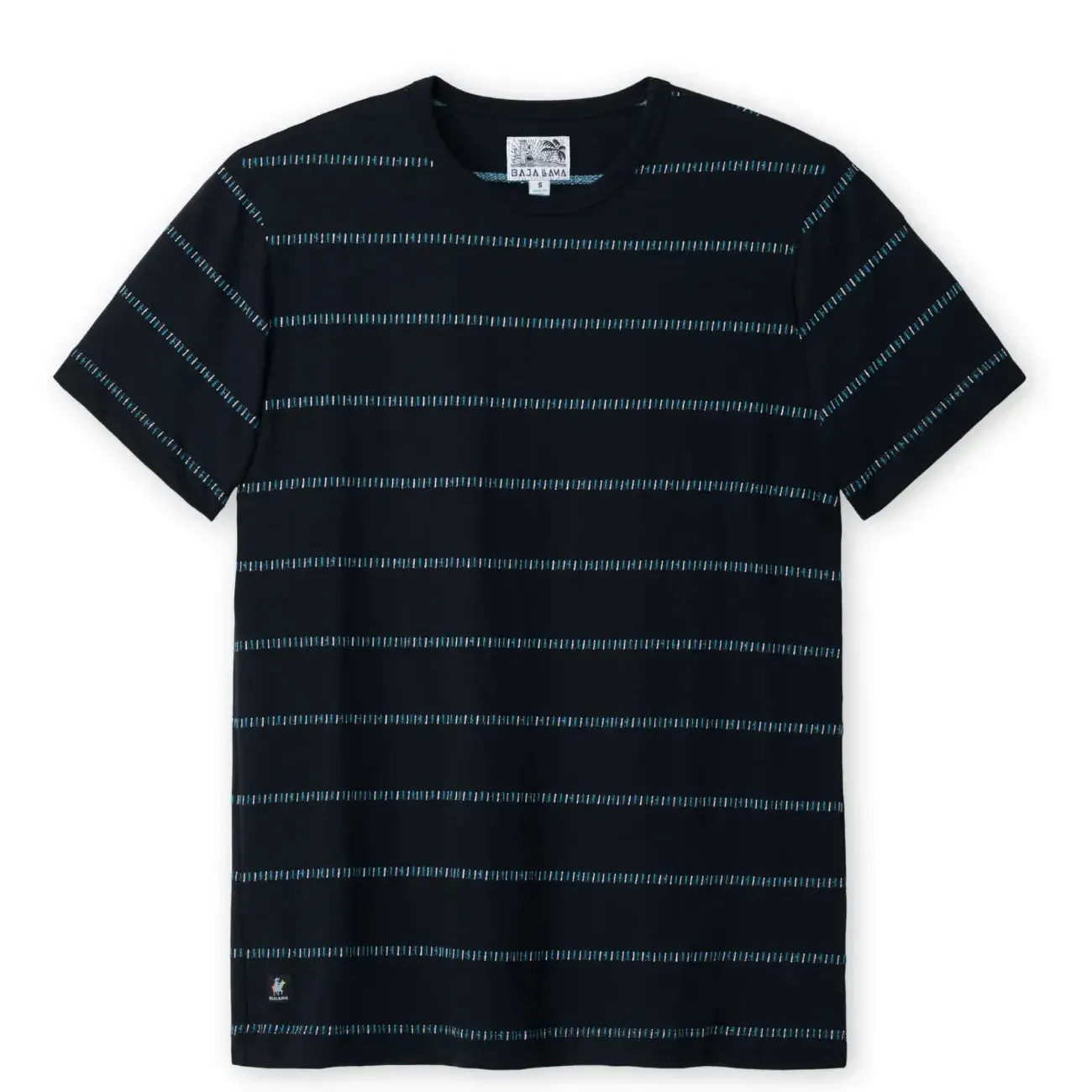 Front view of the Baja Llama Onassis Jacquard Tee in Black.
