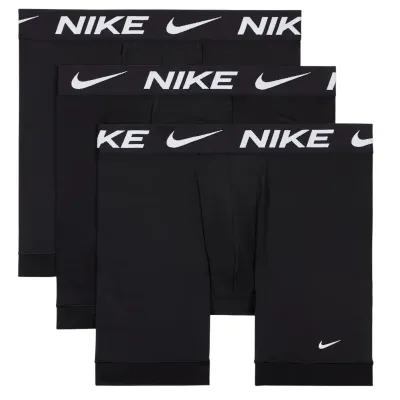 Three-pack of Nike Essential Micro Dri-FIT Boxer Briefs in Triple Black with logo waistbands.