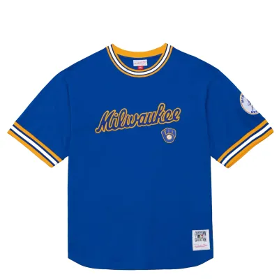 Royal Milwaukee Brewers ringer tee front with embroidered script logo