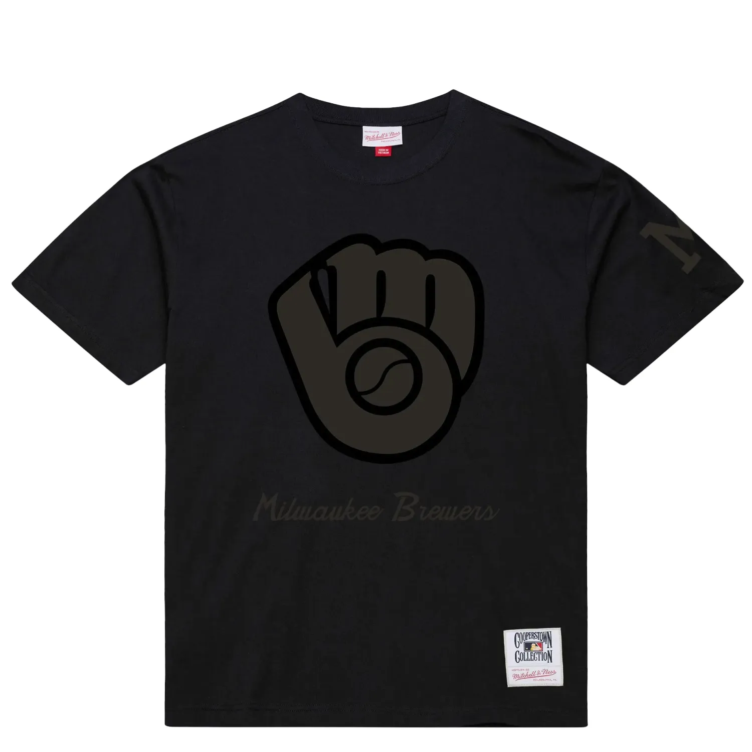 Full front view of black Brewers Phantom tee with tonal graphics