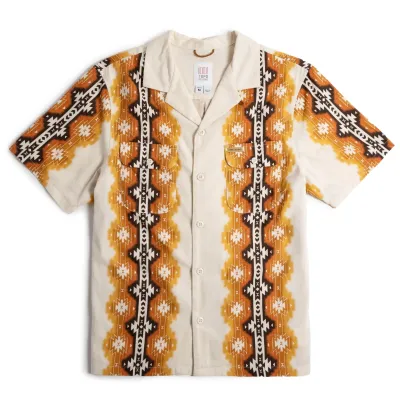 Front view of TOPO DESIGNS Daytripper Shirt in Western Stripe with camp collar and chest flap pockets
