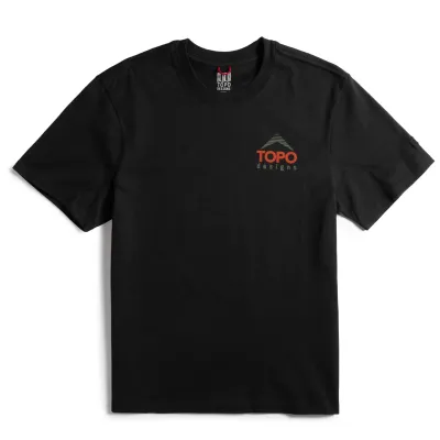 Front view of TOPO DESIGNS Retro Icon Tee in Black with small retro logo chest graphic