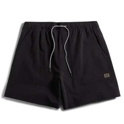 Front view of TOPO DESIGNS Mesa Shorts in black with elastic drawcord waistband