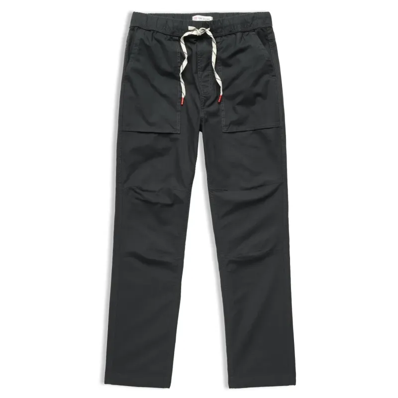 Front view of TOPO DESIGNS Desert Pants in asphalt with drawcord waist and articulated knees