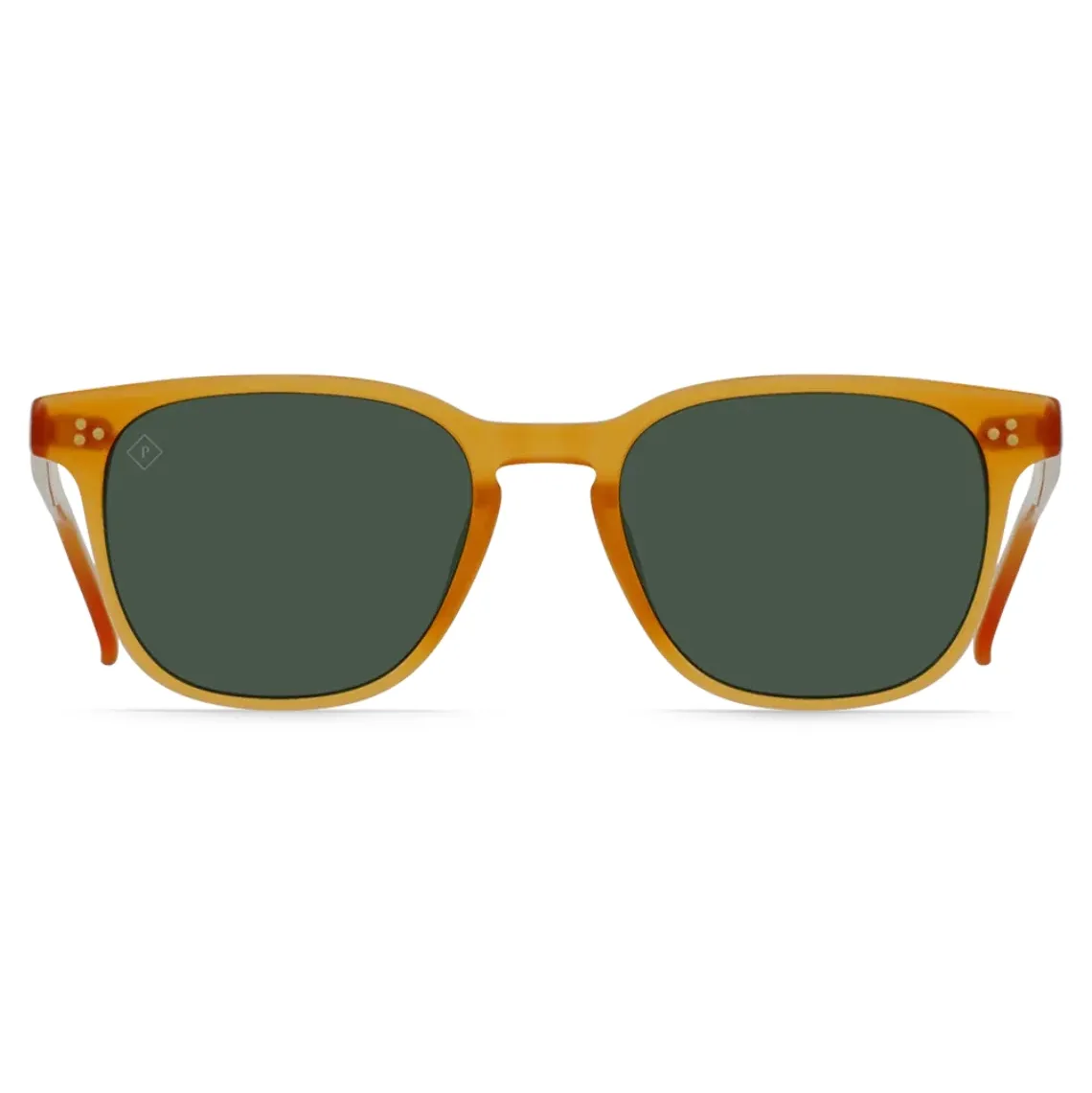 Front view of RAEN Alvez sunglasses featuring green polarized lenses and keyhole bridge.