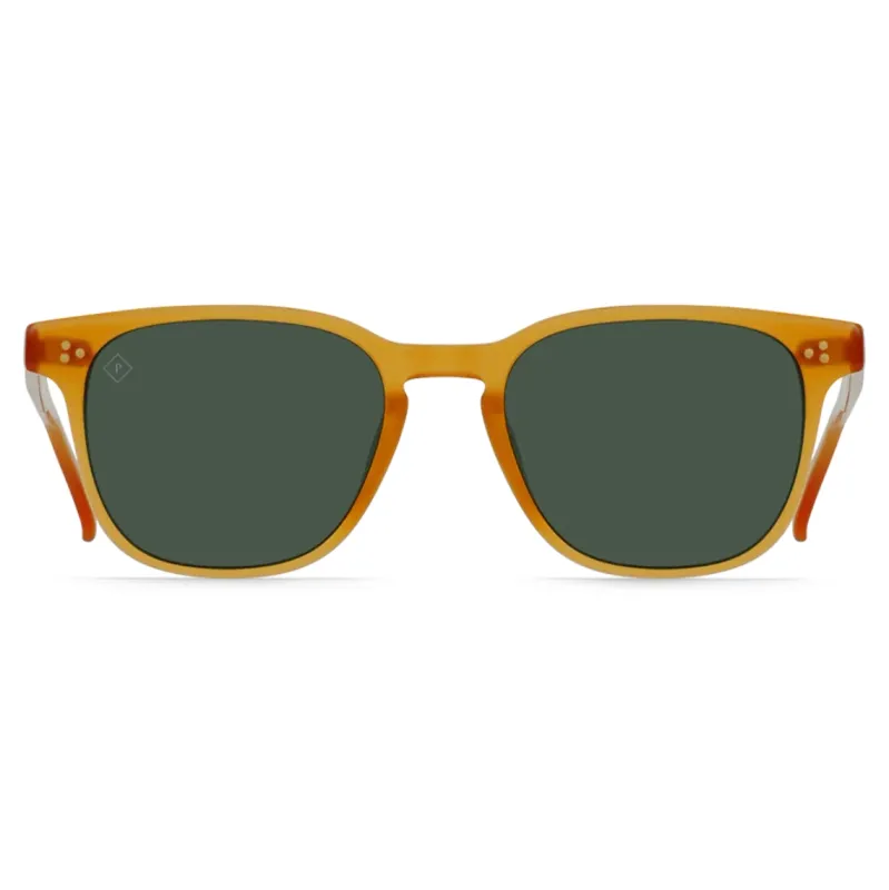 Front view of RAEN Alvez sunglasses featuring green polarized lenses and keyhole bridge.