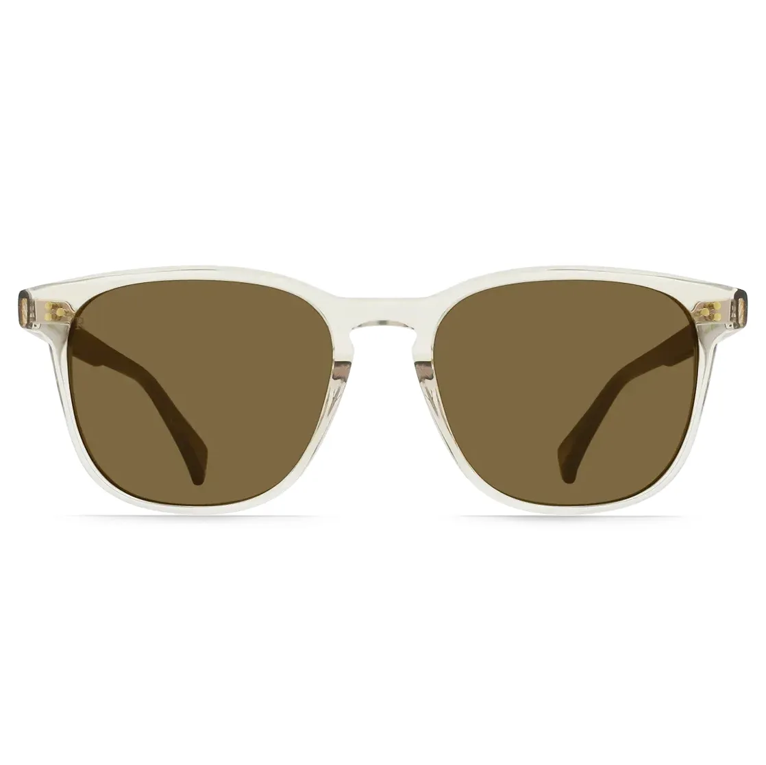 RAEN Alvez sunglasses with translucent Sonora Whiskey frame and Agave lenses, straight-on view.

