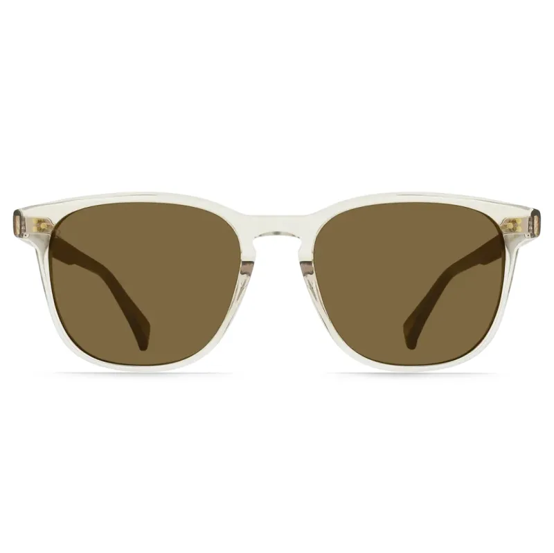 RAEN Alvez sunglasses with translucent Sonora Whiskey frame and Agave lenses, straight-on view.

