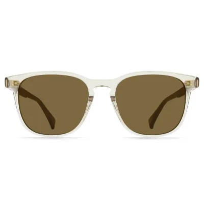 RAEN Alvez sunglasses with translucent Sonora Whiskey frame and Agave lenses, straight-on view.

