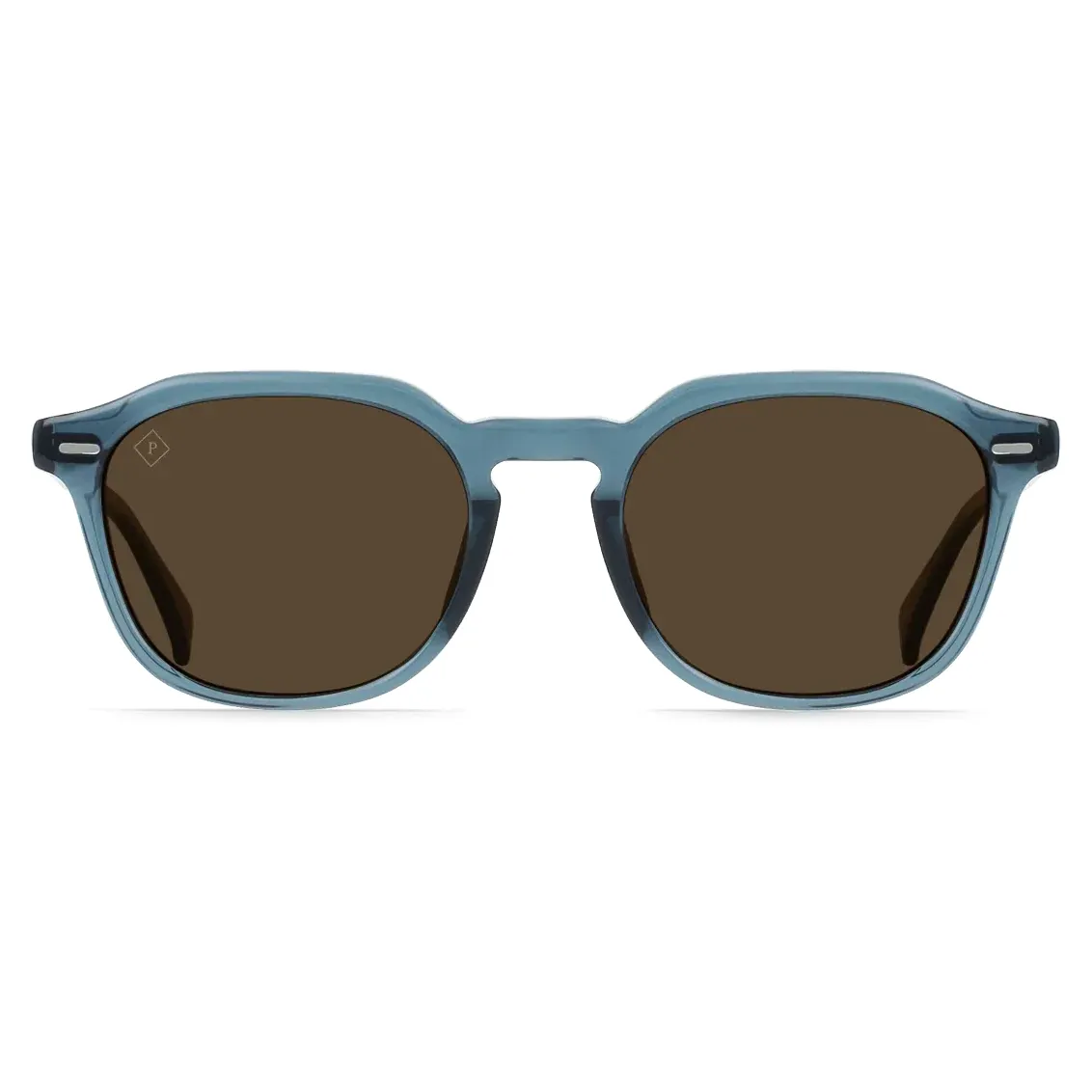 Front view of RAEN Breven sunglasses featuring brown polarized lenses and a square silhouette.