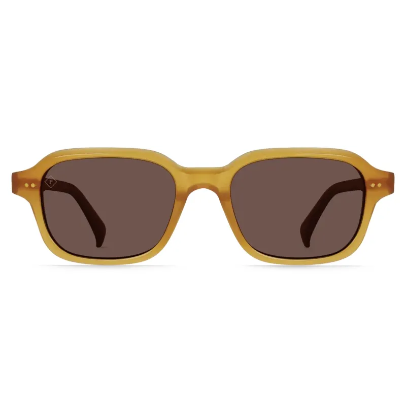 Front view of RAEN Rhyme sunglasses featuring drift polarized lenses and a rectangular silhouette.