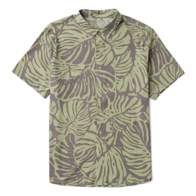 Front flat lay view of ROARK Bless Up Breathable Stretch Shirt in Shark print