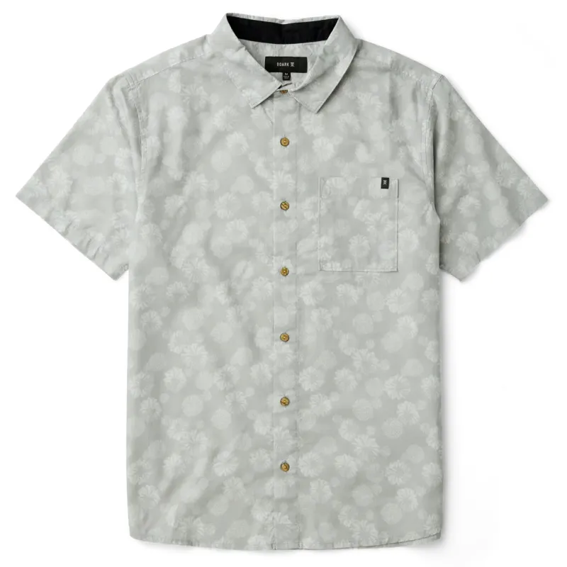 Front flat lay view of ROARK Journey Short Sleeve Button Up Shirt in Grey