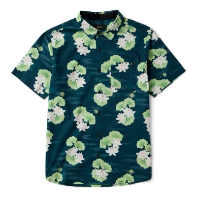 Front flat lay view of ROARK Journey Short Sleeve Button Up Shirt in Navy Floral