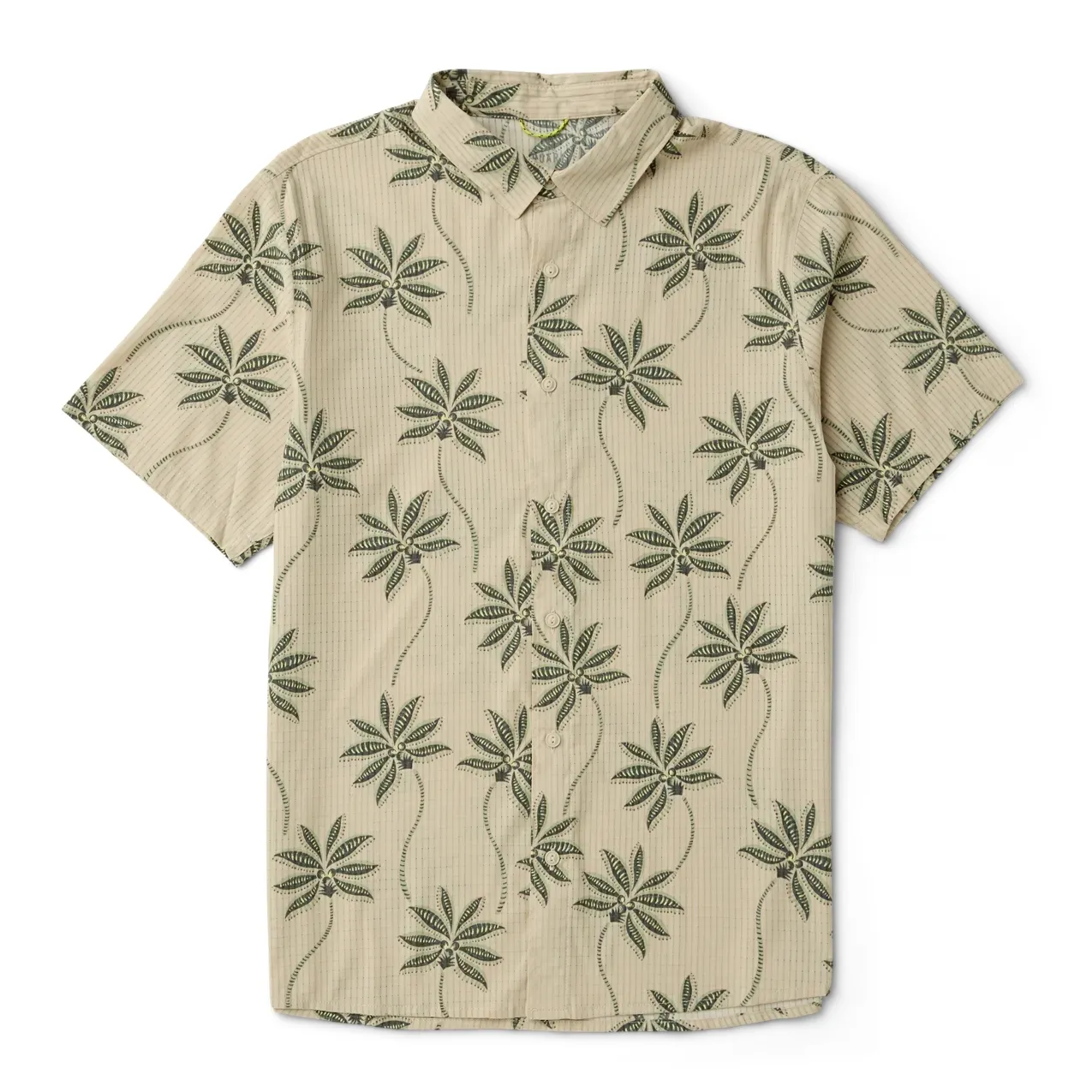 Front flat lay view of ROARK Bless Up Breathable Stretch Shirt in Fossil Print