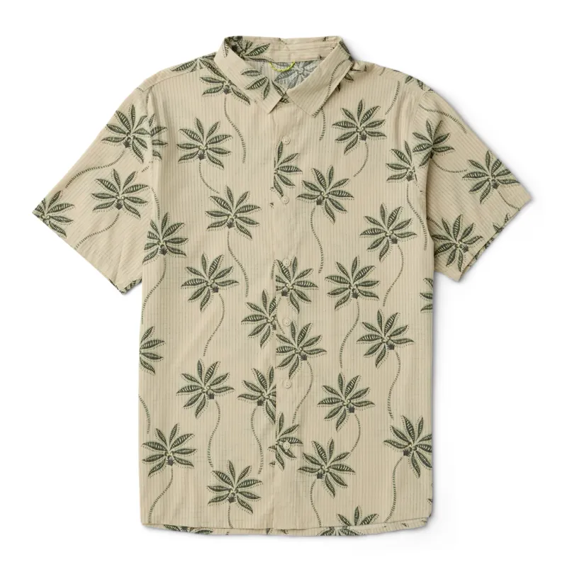 Front flat lay view of ROARK Bless Up Breathable Stretch Shirt in Fossil Print