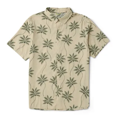 Front flat lay view of ROARK Bless Up Breathable Stretch Shirt in Fossil Print