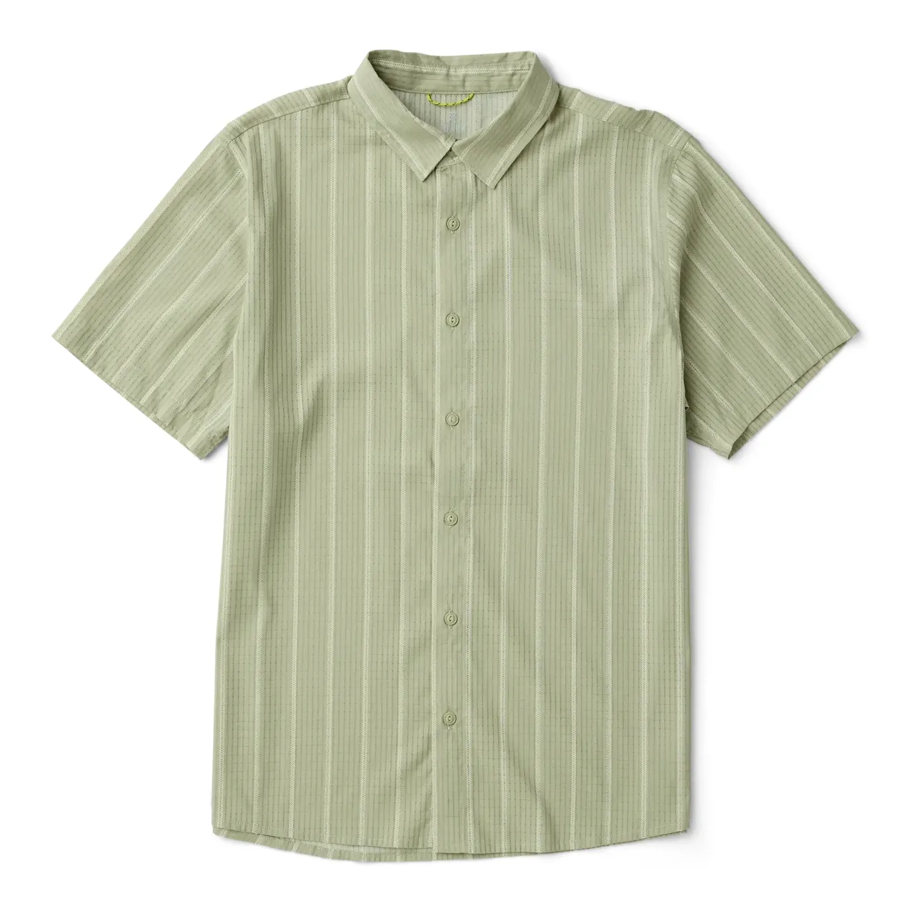 Front flat lay view of ROARK Bless Up Breathable Stretch Shirt in Sage Stripe