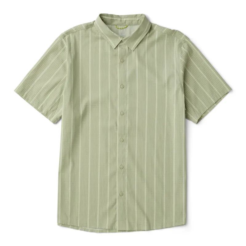 Front flat lay view of ROARK Bless Up Breathable Stretch Shirt in Sage Stripe