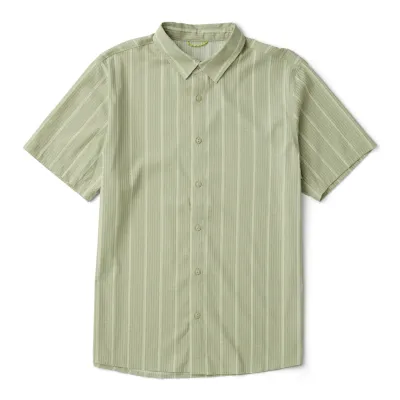 Front flat lay view of ROARK Bless Up Breathable Stretch Shirt in Sage Stripe