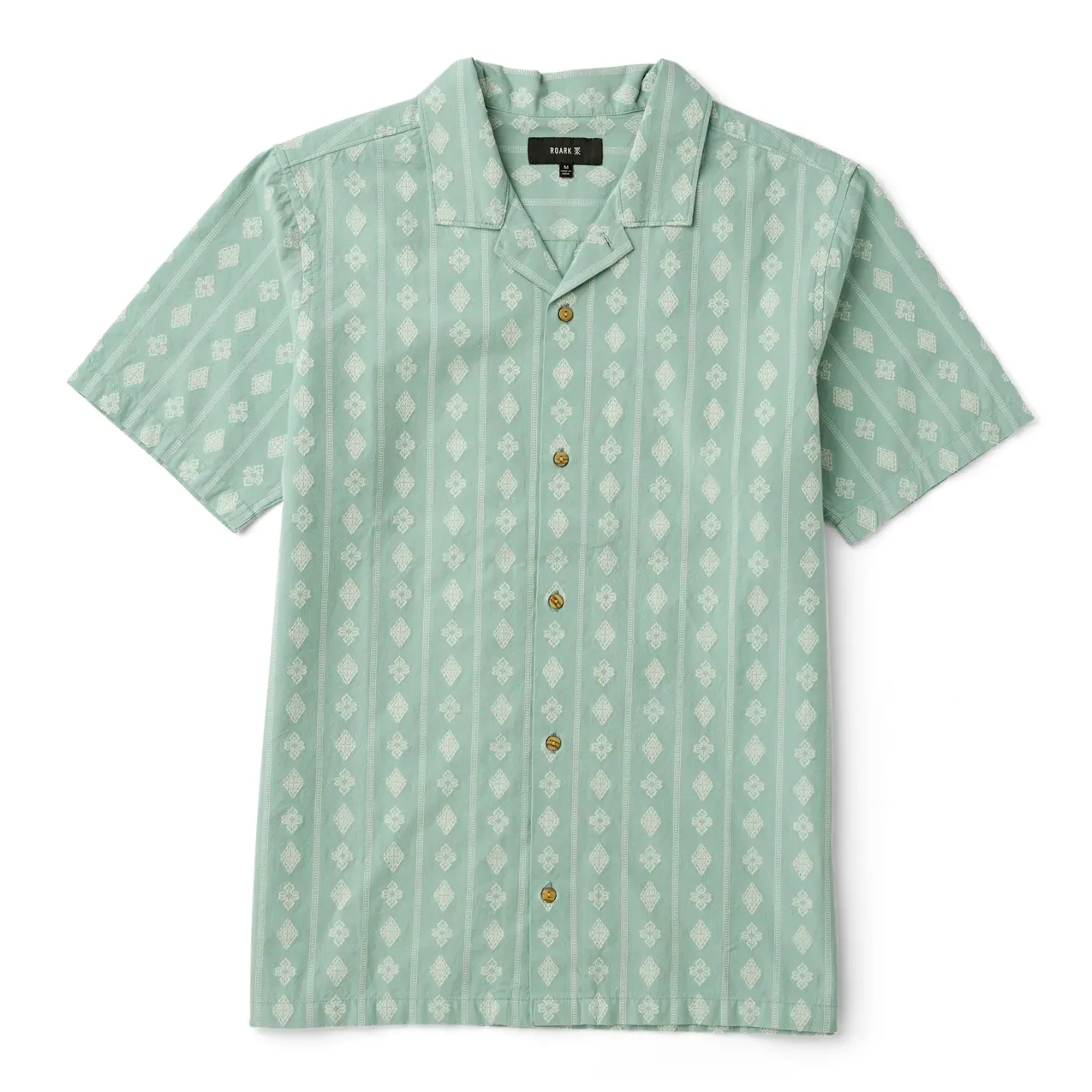 Front flat lay of ROARK Gonzo Short Sleeve Button Up Shirt in Hazy Blue Jacquard