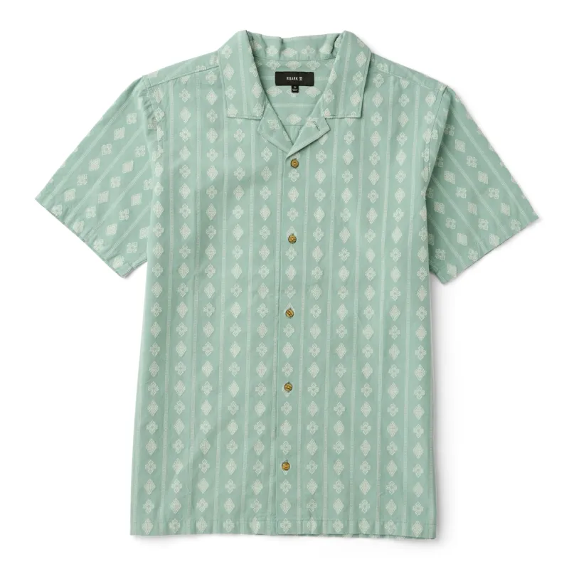 Front flat lay of ROARK Gonzo Short Sleeve Button Up Shirt in Hazy Blue Jacquard