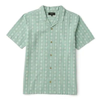 Front flat lay of ROARK Gonzo Short Sleeve Button Up Shirt in Hazy Blue Jacquard