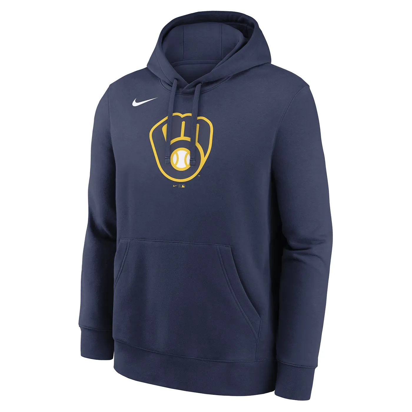 Front view of Nike Milwaukee Brewers hoodie in navy with team logo.
