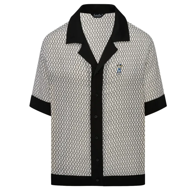 Front view of the Eastside Golf Cabana Shirt in White and Black