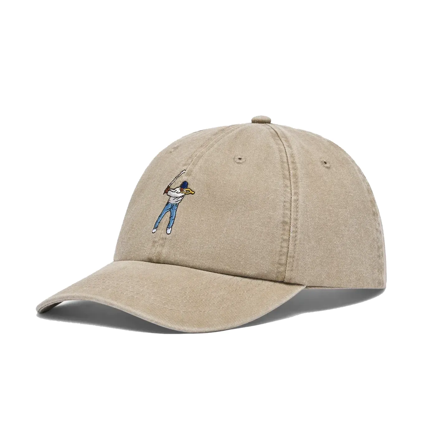Angled front view of the Eastside Golf Stonewash Swingman Dad Hat in pumice
