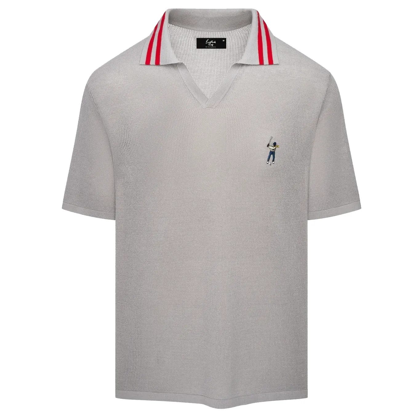 Front view of the Eastside Golf Johnny Polo Shirt in grey with striped Johnny collar